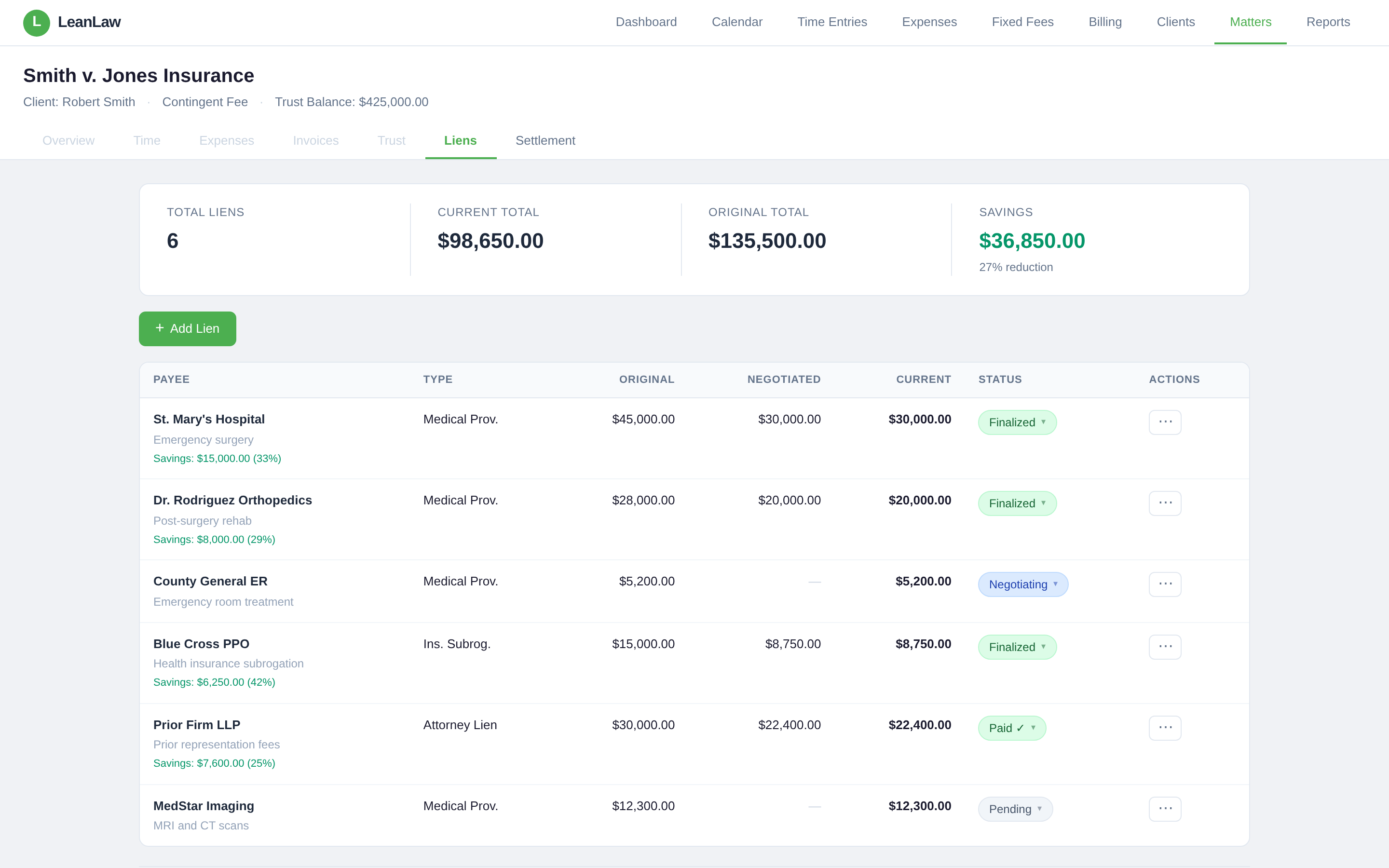 LeanLaw Contingency Lien Management Dashboard